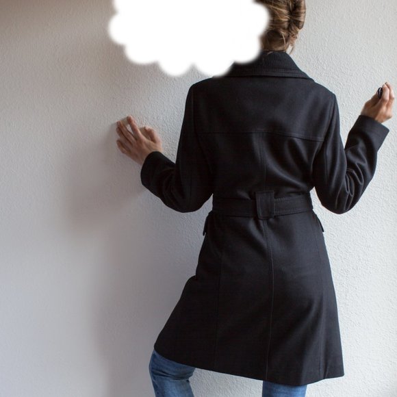 Esprit Outwear Trench Wool Single breasted Coat Overcoat Pockets Black S Small - Picture 3 of 16